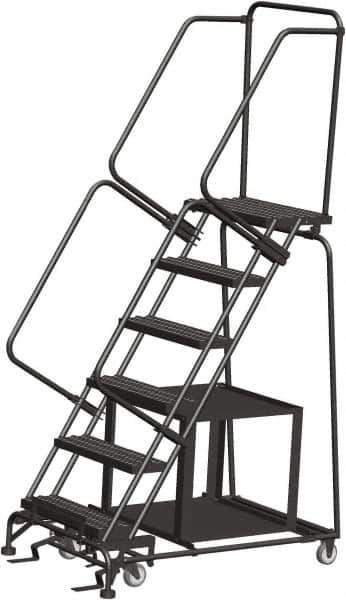 Ballymore - 93" 6 Step Stock-Picking Ladder - 450 Lb Capacity, 60" Platform Height, 30" Base Width x 49" Depth, Perforated Tread - Eagle Tool & Supply