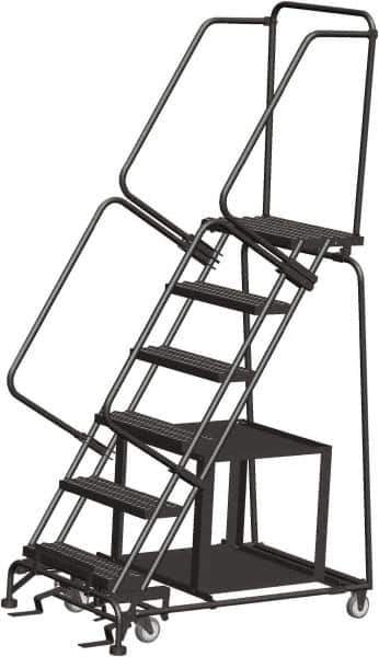 Ballymore - 93" 6 Step Ladder - Safety Stock Picking Ladder, 450 Lb Capacity, 60" Platform Height, 30" Base Width x 49" Depth, Perforated Tread - Eagle Tool & Supply