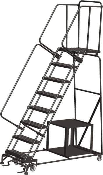 Ballymore - 113" 8 Step Ladder - Safety Stock Picking Ladder, 450 Lb Capacity, 80" Platform Height, 32" Base Width x 68" Depth, Expanded Metal Tread - Eagle Tool & Supply