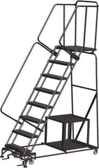 Ballymore - 113" 8 Step Ladder - Safety Stock Picking Ladder, 450 Lb Capacity, 80" Platform Height, 32" Base Width x 68" Depth, Expanded Metal Tread - Eagle Tool & Supply