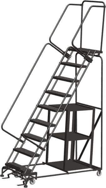 Ballymore - 123" 9 Step Stock-Picking Ladder - 450 Lb Capacity, 90" Platform Height, 32" Base Width x 68" Depth, Expanded Metal Tread - Eagle Tool & Supply