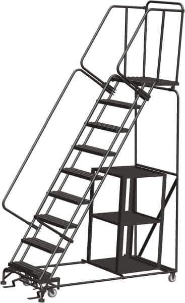 Ballymore - 123" 9 Step Ladder - Safety Stock Picking Ladder, 450 Lb Capacity, 90" Platform Height, 32" Base Width x 74" Depth, Perforated Tread - Eagle Tool & Supply