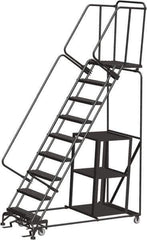 Ballymore - 123" 9 Step Ladder - Safety Stock Picking Ladder, 450 Lb Capacity, 90" Platform Height, 32" Base Width x 74" Depth, Perforated Tread - Eagle Tool & Supply