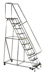 Ballymore - 133" 10 Step Ladder - Rolling Safety Ladder, 450 Lb Capacity, 100" Platform Height, 32" Base Width x 74" Depth, Perforated Tread - Eagle Tool & Supply