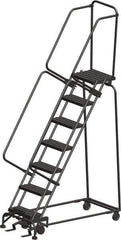 Ballymore - 103" 7 Step Ladder - Rolling Safety Ladder, 450 Lb Capacity, 70" Platform Height, 30" Base Width x 55" Depth, Heavy-Duty Serrated Grating - Eagle Tool & Supply