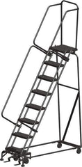 Ballymore - 113" 8 Step Ladder - Rolling Safety Ladder, 450 Lb Capacity, 80" Platform Height, 24" Base Width x 61" Depth, Perforated Tread - Eagle Tool & Supply