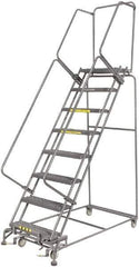 Ballymore - 113" 8 Step Ladder - Rolling Safety Ladder, 450 Lb Capacity, 80" Platform Height, 32" Base Width x 62" Depth, Perforated Tread - Eagle Tool & Supply