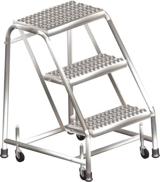 Ballymore - 28-1/2" 3 Step Ladder - Rolling Safety Ladder, 450 Lb Capacity, 28-1/2" Platform Height, 30" Base Width x 25" Depth, Perforated Tread - Eagle Tool & Supply