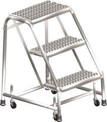 Ballymore - 28-1/2" 3 Step Ladder - Rolling Safety Ladder, 450 Lb Capacity, 28-1/2" Platform Height, 30" Base Width x 25" Depth, Perforated Tread - Eagle Tool & Supply