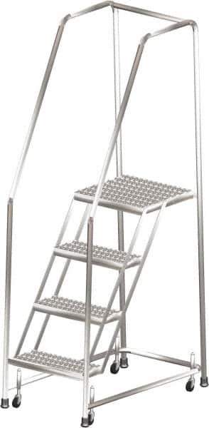 Ballymore - 73" 4 Step Ladder - Rolling Safety Ladder, 450 Lb Capacity, 40" Platform Height, 20" Base Width x 38" Depth, Perforated Tread - Eagle Tool & Supply