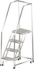 Ballymore - 73" 4 Step Ladder - Rolling Safety Ladder, 450 Lb Capacity, 40" Platform Height, 20" Base Width x 38" Depth, Perforated Tread - Eagle Tool & Supply