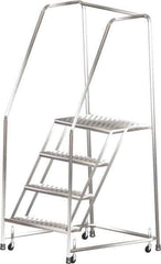 Ballymore - 73" 4 Step Ladder - Rolling Safety Ladder, 450 Lb Capacity, 40" Platform Height, 30" Base Width x 38" Depth, Heavy-Duty Serrated Grating - Eagle Tool & Supply