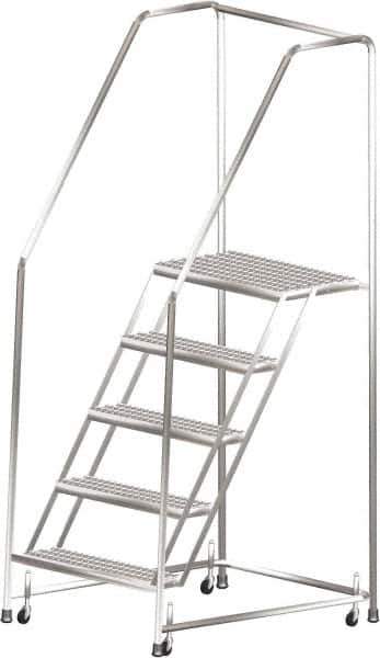 Ballymore - 83" 5 Step Ladder - Rolling Safety Ladder, 450 Lb Capacity, 50" Platform Height, 20" Base Width x 44" Depth, Heavy-Duty Serrated Grating - Eagle Tool & Supply