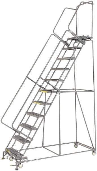 Ballymore - 143" 11 Step Ladder - Rolling Safety Ladder, 450 Lb Capacity, 110" Platform Height, 32" Base Width x 80" Depth, Heavy-Duty Serrated Grating - Eagle Tool & Supply