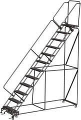 Ballymore - 153" 12 Step Ladder - 350 Lb Capacity, 120" Platform Height, 32" Base Width x 116" Depth, Heavy-Duty Serrated Grating - Eagle Tool & Supply