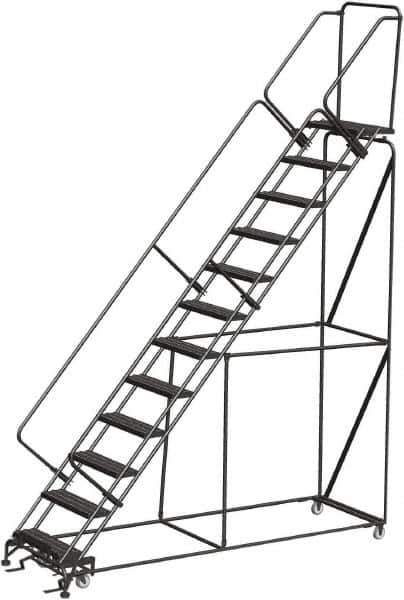 Ballymore - 153" 12 Step Stairway Slope Ladder - Rolling Safety Ladder, 450 Lb Capacity, 120" Platform Height, 32" Base Width x 116" Depth, Heavy-Duty Serrated Grating - Eagle Tool & Supply