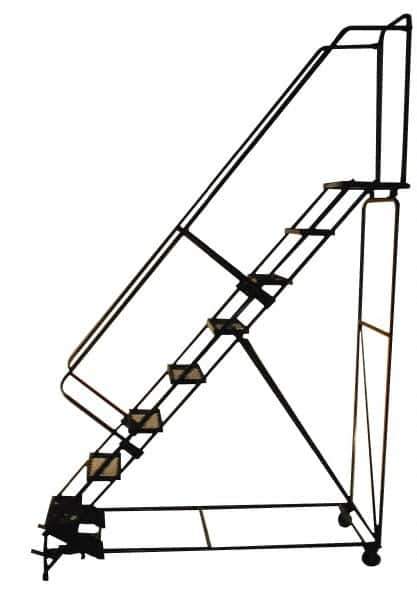 Ballymore - 103" 7 Step Stairway Slope Ladder - Rolling Safety Ladder, 450 Lb Capacity, 70" Platform Height, 30" Base Width x 69" Depth, Perforated Tread - Eagle Tool & Supply