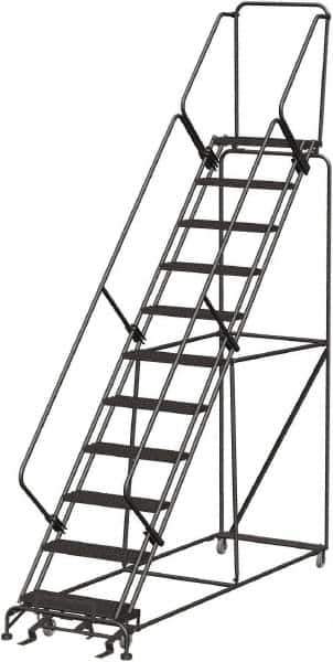 Ballymore - 143" 11 Step Stairway Slope Ladder - Rolling Safety Ladder, 450 Lb Capacity, 110" Platform Height, 32" Base Width x 106" Depth, Perforated Tread - Eagle Tool & Supply