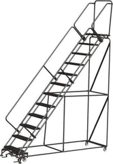 Ballymore - 153" 12 Step Ladder - 350 Lb Capacity, 120" Platform Height, 32" Base Width x 116" Depth, Expanded Metal Tread - Eagle Tool & Supply