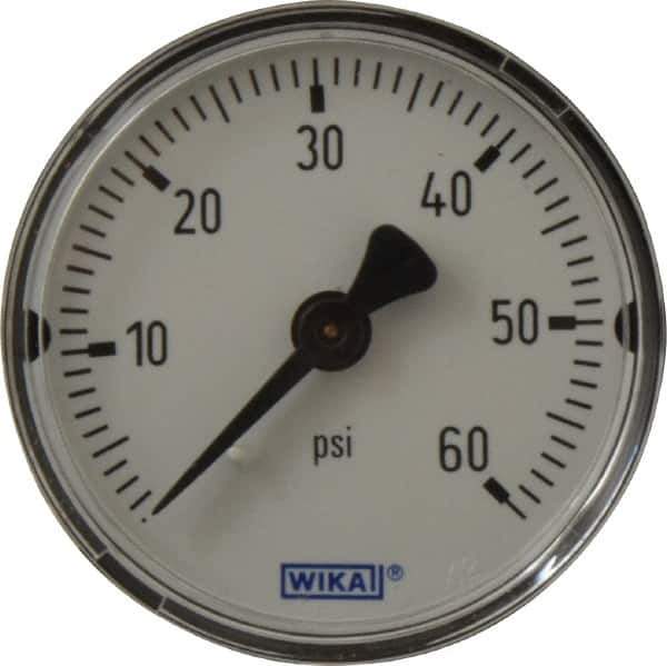Wika - 2" Dial, 1/4 Thread, 0-60 Scale Range, Pressure Gauge - Center Back Connection Mount, Accurate to 3-2-3% of Scale - Eagle Tool & Supply