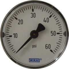 Wika - 2" Dial, 1/4 Thread, 0-60 Scale Range, Pressure Gauge - Center Back Connection Mount, Accurate to 3-2-3% of Scale - Eagle Tool & Supply