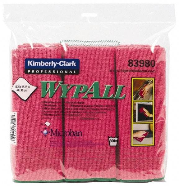 WypAll - Reusable Microfiber Wipes - Packet, 15-3/4" x 15-3/4" Sheet Size, Red - Eagle Tool & Supply