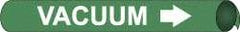 NMC - Pipe Marker with Vacuum Legend and Arrow Graphic - 2-1/2 to 3-1/4" Pipe Outside Diam, White on Green - Eagle Tool & Supply