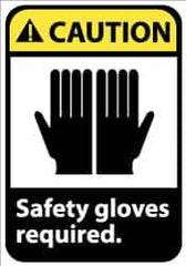 NMC - Accident Prevention Label, Header: CAUTION - Legend: Caution - Safety Gloves Required, English, Black, Yellow & White, 5" Long x 3" High, Sign Muscle Finish - Eagle Tool & Supply