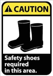 NMC - "Caution - Safety Shoes Required in This Area", 10" Long x 7" Wide, Rigid Plastic Safety Sign - Rectangle, 0.05" Thick, Use for Accident Prevention - Eagle Tool & Supply