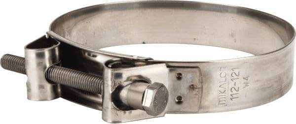 Mikalor - 4-1/2" Hose, 0.98" Wide x 0.04" Thick, T-Bolt Hose Clamp - 4.41 to 4.76" Diam, Stainless Steel - Eagle Tool & Supply