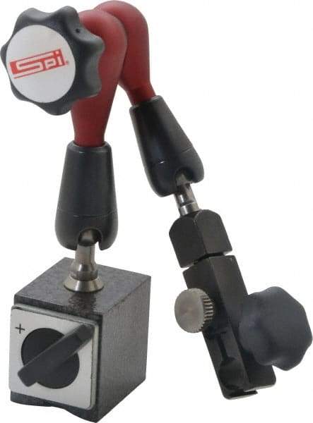 SPI - 175 Lb Magnetic Force, Fine Adjustment Indicator Positioner & Holder with Base - Post & Arm, Round Base, 6-1/2" Base Diam - Eagle Tool & Supply