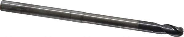 ProMax - 1/4" Diam, 3/8" LOC, 3 Flute Solid Carbide Ball End Mill - AlTiN Finish, Single End, 4" OAL, 1/4" Shank Diam, Spiral Flute - Eagle Tool & Supply