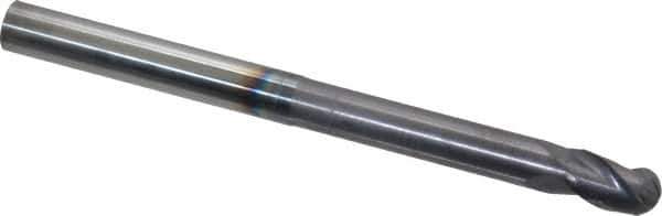 ProMax - 5/16" Diam, 7/16" LOC, 3 Flute Solid Carbide Ball End Mill - AlTiN Finish, Single End, 4" OAL, 5/16" Shank Diam, Spiral Flute - Eagle Tool & Supply