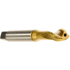 Emuge - #10-24 UNC 3 Flute 2BX Modified Bottoming Spiral Flute Tap - Cobalt, TiN Finish, 2.756" OAL, Right Hand Flute, Right Hand Thread, Series Rekord D - Exact Industrial Supply