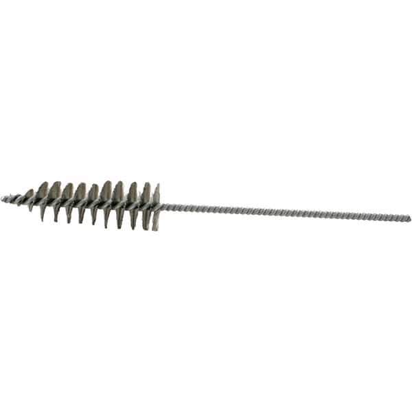 Brush Research Mfg. - 1.2" Diam Helical Stainless Steel Tube Brush - Single Spiral, 0.006" Filament Diam, 3-3/4" Brush Length, 10-1/2" OAL, 0.22" Diam Plastic Handle Shank - Eagle Tool & Supply
