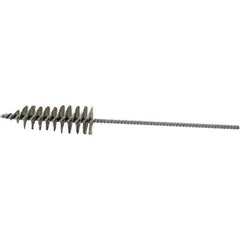Brush Research Mfg. - 1.2" Diam Helical Stainless Steel Tube Brush - Single Spiral, 0.006" Filament Diam, 3-3/4" Brush Length, 10-1/2" OAL, 0.22" Diam Plastic Handle Shank - Eagle Tool & Supply