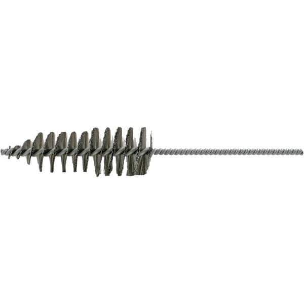 Brush Research Mfg. - 1-5/8" Diam Helical Stainless Steel Tube Brush - Single Spiral, 0.006" Filament Diam, 4-3/4" Brush Length, 10-1/2" OAL, 0.245" Diam Plastic Handle Shank - Eagle Tool & Supply