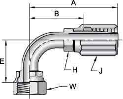 Parker - 9/16-18 SAE Steel Hydraulic Hose Female Seal-Lok Swivel 90° Elbow & Short Drop - 6,000 psi, -4 Hose Size, 1/4" Hose Diam - Eagle Tool & Supply