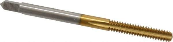 Made in USA - #6-32 UNC 2B 3 Flute TiN Finish High Speed Steel Straight Flute Standard Hand Tap - Bottoming, Right Hand Thread, 2" OAL, 11/16" Thread Length, H3 Limit, Oversize - Eagle Tool & Supply