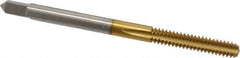 Made in USA - #6-32 UNC 2B 3 Flute TiN Finish High Speed Steel Straight Flute Standard Hand Tap - Bottoming, Right Hand Thread, 2" OAL, 11/16" Thread Length, H3 Limit, Oversize - Eagle Tool & Supply