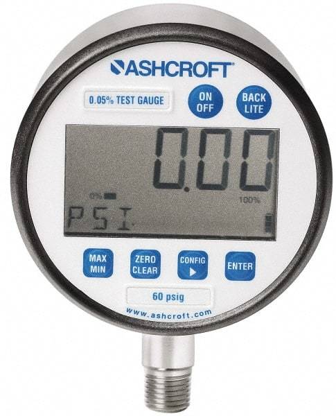 Ashcroft - 3" Dial, 1/4 Thread, 0-2,000 Scale Range, Pressure Gauge - Lower Connection Mount, Accurate to 0.1% of Scale - Eagle Tool & Supply