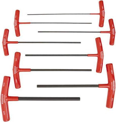 Bondhus - 8 Piece T-Handle Cushion Grip Hex Key Set - Hex Range 2 to 10mm, 9" OAL, Protanium High Torque Steel - Eagle Tool & Supply
