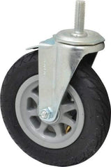 Shepherd - 6" Diam x 1-1/4" Wide, Rubber Swivel with Brake Caster - 150 Lb Capacity, Threaded Stem Mount, Ball Bearing - Eagle Tool & Supply