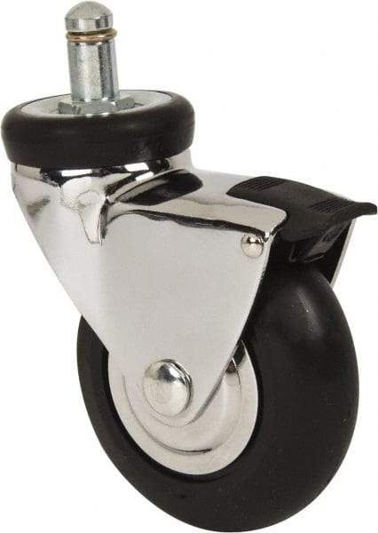 Shepherd - 3" Diam x 15/16" Wide x 3-7/8" OAH Stem Mount Swivel Caster with Brake - Neoprene, 110 Lb Capacity, Precision Ball Bearing, 7/16 x 7/8" Friction Stem - Eagle Tool & Supply
