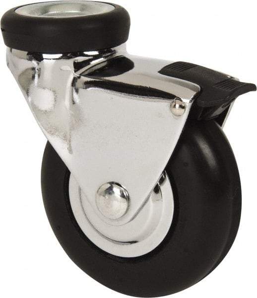 Shepherd - 3" Diam x 15/16" Wide x 3-7/8" OAH Hollow Kingpin Mount Swivel Caster with Brake - Neoprene, 110 Lb Capacity, Precision Ball Bearing, 7/16 x 1/2" Hollow Kingpin Stem - Eagle Tool & Supply
