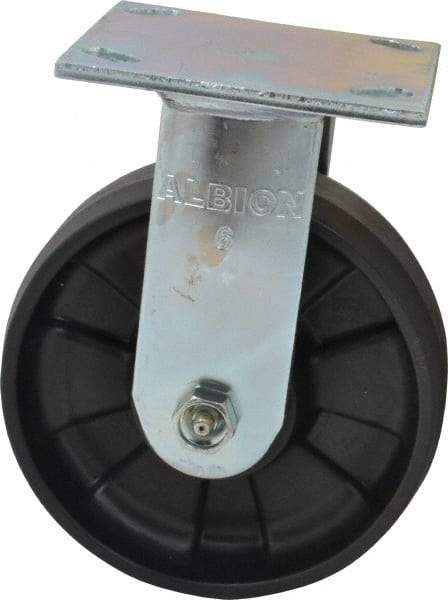 Albion - 6" Diam x 2" Wide x 7-1/2" OAH Top Plate Mount Rigid Caster - Glass Filled Nylon, 1,200 Lb Capacity, Roller Bearing, 4 x 4-1/2" Plate - Eagle Tool & Supply