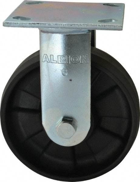 Albion - 6" Diam x 2" Wide x 7-1/2" OAH Top Plate Mount Rigid Caster - Glass Filled Nylon, 1,200 Lb Capacity, Precision Sealed Bearing, 4 x 4-1/2" Plate - Eagle Tool & Supply
