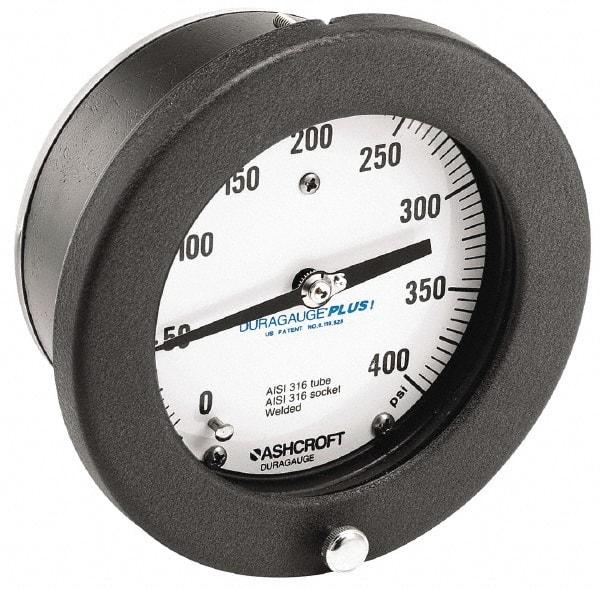 Ashcroft - 4-1/2" Dial, 1/4 Thread, 0-300 Scale Range, Pressure Gauge - Center Back Connection Mount, Accurate to 0.5% of Scale - Eagle Tool & Supply