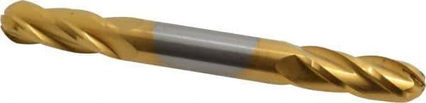 Hertel - 5/16" Diam, 3/4" LOC, 4 Flute Solid Carbide Ball End Mill - TiN Finish, Double End, 3" OAL, 5/16" Shank Diam - Eagle Tool & Supply
