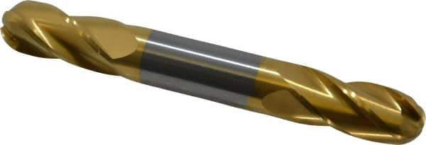 Hertel - 1/2" Diam, 1" LOC, 4 Flute Solid Carbide Ball End Mill - TiN Finish, Double End, 4" OAL, 1/2" Shank Diam - Eagle Tool & Supply